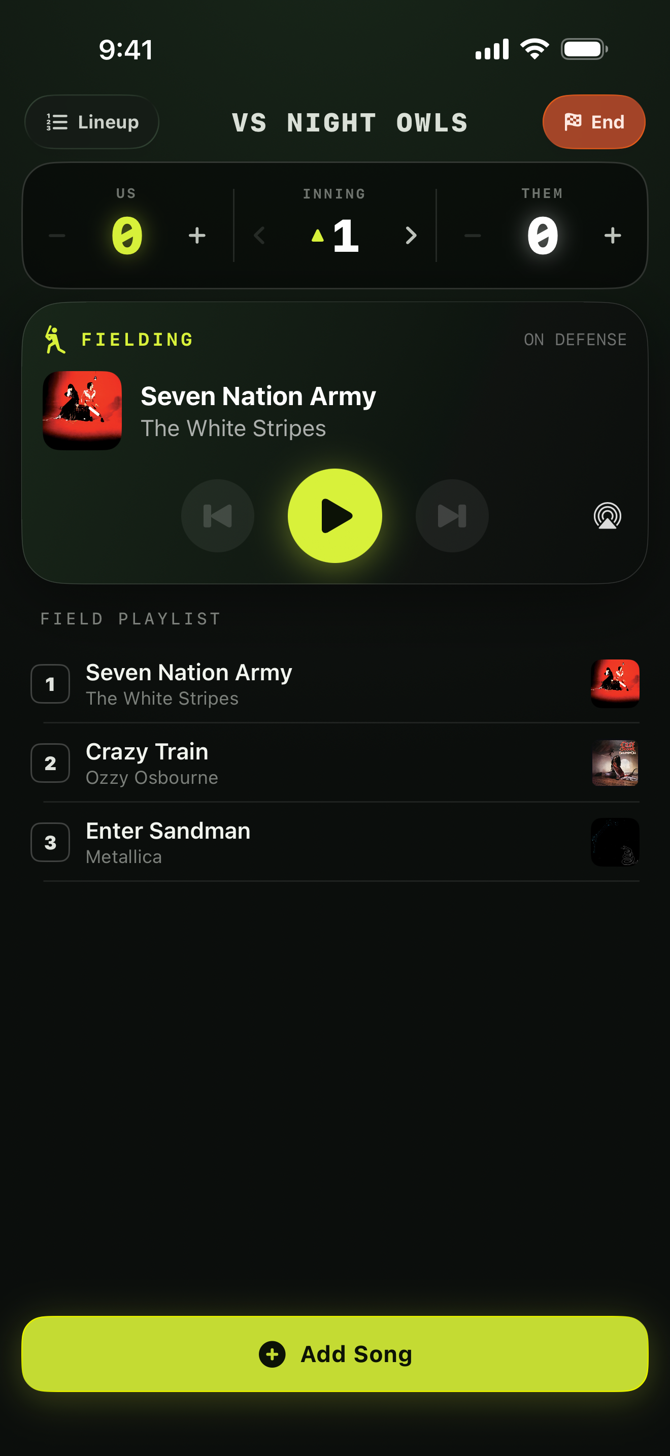 Game Time in the fielding state, playing the team's defense playlist